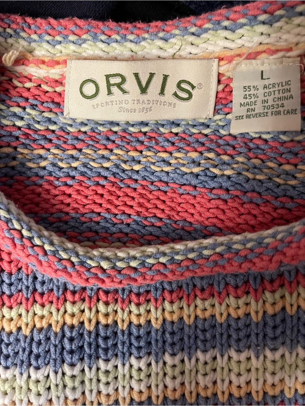Orvis Multicolor Striped Crewneck Sweater - Pink, Blue, Cream